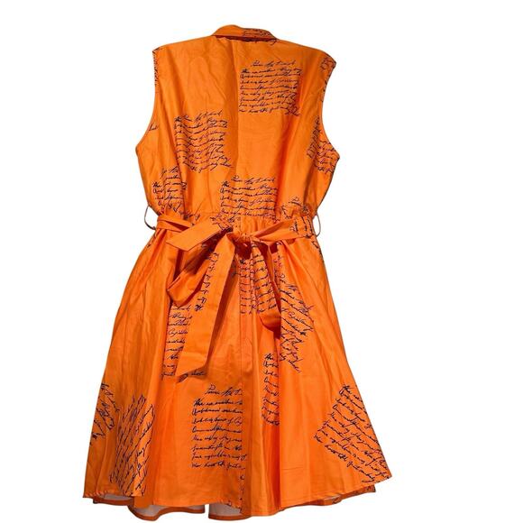 Simplee Plus Dress 3XL Orange Script Print Button Down Sleeveless Fit & Flare - Picture 2 of 6